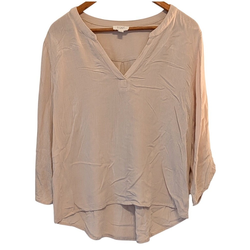 Olive Oak V Neck Blouse Light Beige Textured‎ 3/4 Sleeve Women's Size L